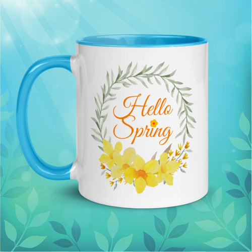 Hello Spring Flower Wreath Mug