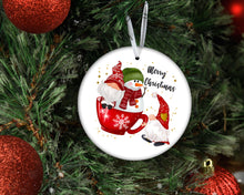 Load image into Gallery viewer, Merry Christmas Gnomes In Mug Round Ceramic Ornament
