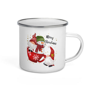 Merry Christmas Gnomes Enamel Mug, 12 oz