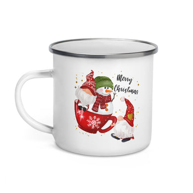 Merry Christmas Gnomes Enamel Mug, 12 oz