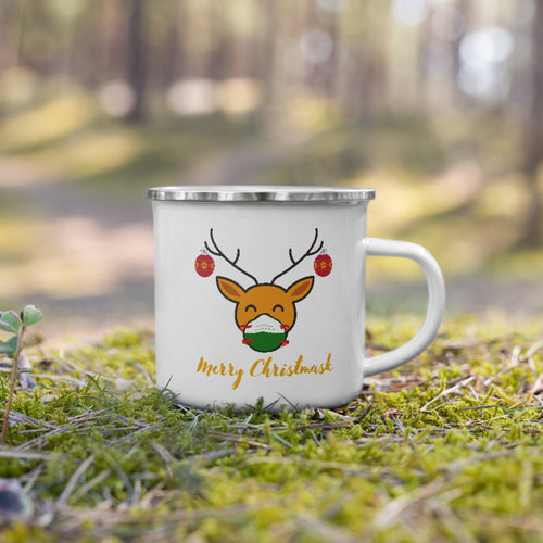 Reindeer Wearing Mask Merry Christmask Enamel Mug